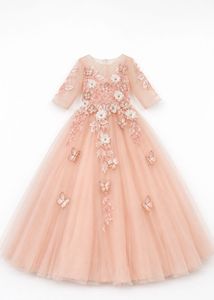 Peach Flower &amp; Butterfly Tulle Gown