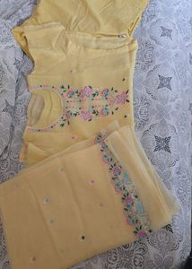 Beautiful Yellow Farsi Suit with Embroidered Borde