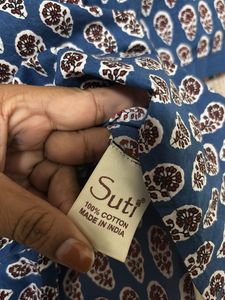 Blue Printed Cotton Kurta cum top