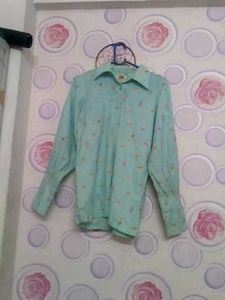 Light Blue Fruit Print Collared Shirt