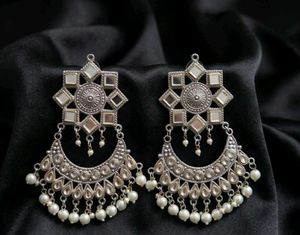 Oxidized Silver Mirror Jhumka Earrings