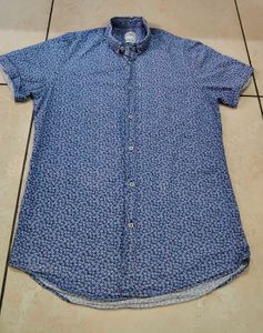 Men's Blue Floral Print Short Sleeve Shirt