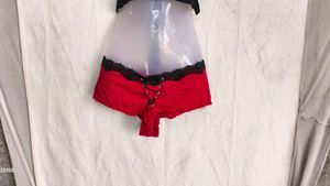 I. Red Lace Trim Briefs with Front Tie