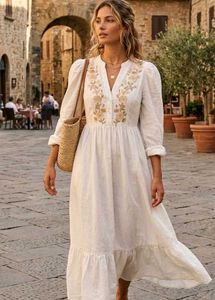 Embroidered White Midi Dress