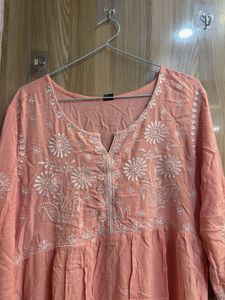 Peach Embroidered Casual Dress