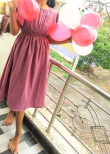 Women Solid Boat Neck Pink Dress