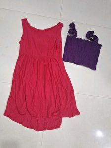 Women's Pink Dress and Purple Top Set