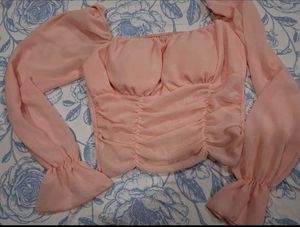 Ruched Puff Padded Sleeve Top