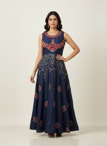 Embroidered Navy Maxi Dress