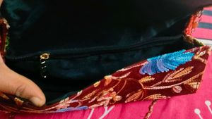 Embroidered Clutch Bag with Chain