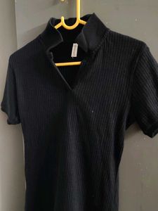 Ribbed Black Mini Dress