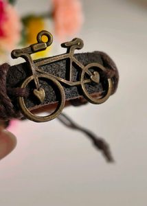 Bicycle Charm Leather Bracelet