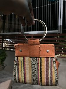 Boho Striped Handbag with Ring Handle