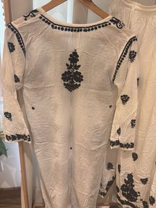 Old Marigold Black &amp; White Embroidered Cotton Kurt