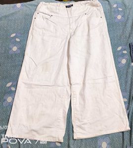 Cream Wide Leg Cropped Pants