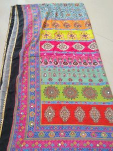 Vibrant Printed Saree with Mirror Work