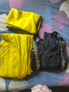 Elegant Black &amp; Yellow Kurta Set