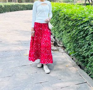 pink &amp; White Printed Skirt