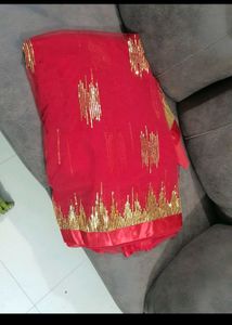 Red Saree with Gold Embellishments