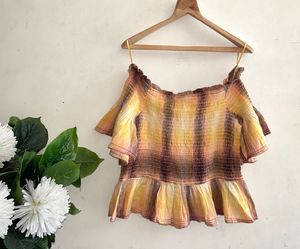 ONLY Off-Shoulder Smocked Peplum Top | Ombre Yello