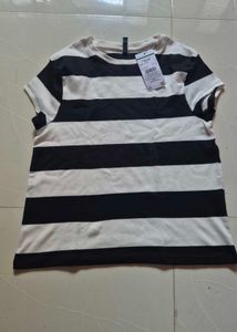 kids Black &amp; White Striped Cap Sleeve Tee