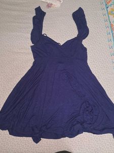 Korean Blue Sexy Ruffles Backless Dress