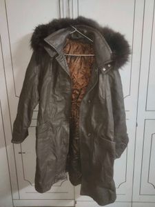 Fur Hooded Leather Coat