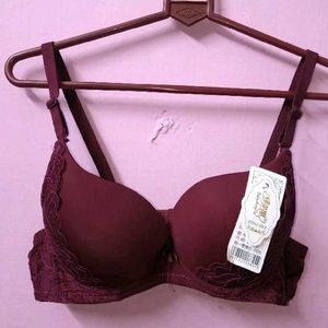 Burgundy Lace Trim Padded Bra