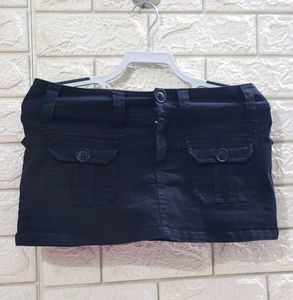Black Cotton Blend Girls' Mini Skirt