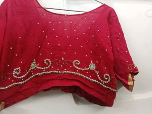 Red Embroidered saree with blouse Set