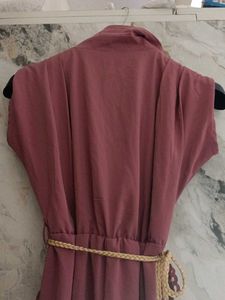 Elegant Mauve Wrap Dress with Belt jumpsuit