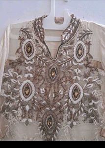 Elegant Cream &amp; Gold Pakistani Suit
