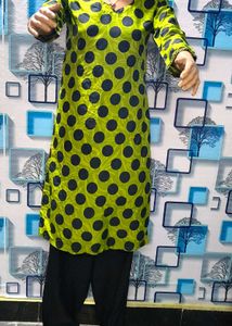 Girls Lime Green Kurta with Paijama dupatta Polk