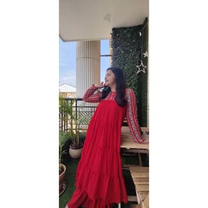 Elegant Red Tiered flare Gown (size 42 &amp; 44)