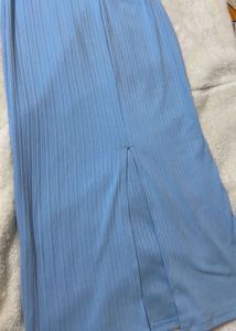 Blue Ribbed Knit Maxi Dress