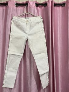 Zara Stylish White Studded Jeans
