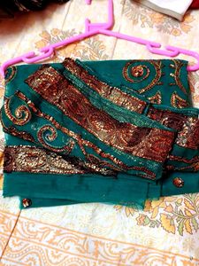 Stunning Emerald Green Sequined Saree