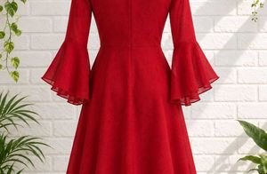 Elegant Red Flare Sleeve Dress