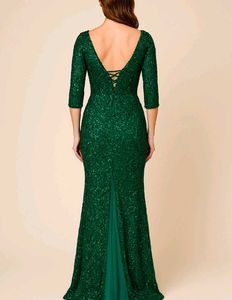 Elegant Sequined Emerald Green Gown