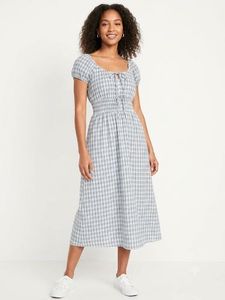 Westside Plaid Puff Sleeve Midi Dress