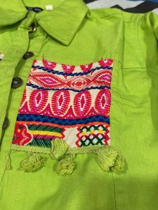 Neon Green Embroidered Denim Jacket
