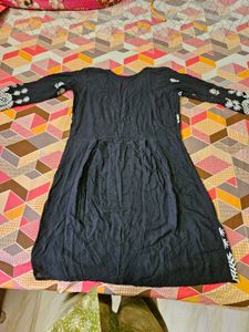 Black Kurta with White Embroidery