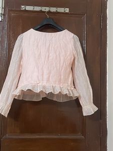Chic Ruffled Pink Long Sleeve Top