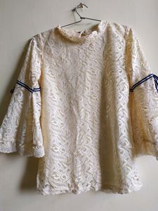 Elegant Cream Lace Bell-Sleeve Top
