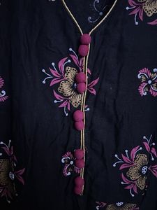 Black Long Floral Print Kurta with bell sleeves