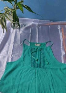Green Embroidered Tassel Top