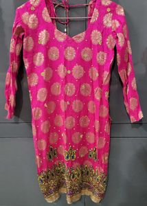 Vibrant Pink Embroidered Kurta patiala salwar set