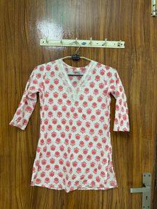 White & Red Block Print Kurta