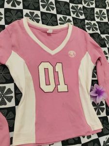 Cute Pink "01" Long SleeveJersey top