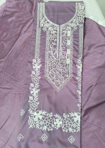 Lavender Embroidered Dress Material